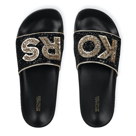 michael michael kors logo glitter slide reviews|michael kors glitter platform sandals.